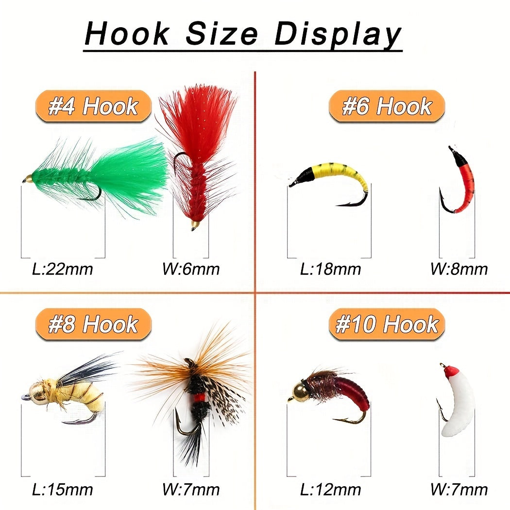 102Pcs Fly Fishing Flies Barbed Hooks Set for Trout Salmon Steelhead Grayling