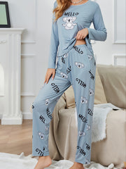 Koala Print Pajama Set Long Sleeve Top & Pants