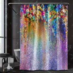 Colorful Floral Shower Curtain Waterproof Fabric Bath Curtain
