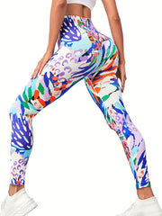 Colorful Block Print Yoga Pants High Stretch Running Workout Fitness Legg