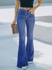 High Waist Flared Jeans Single Breasted Bell Bottom Denim Pants