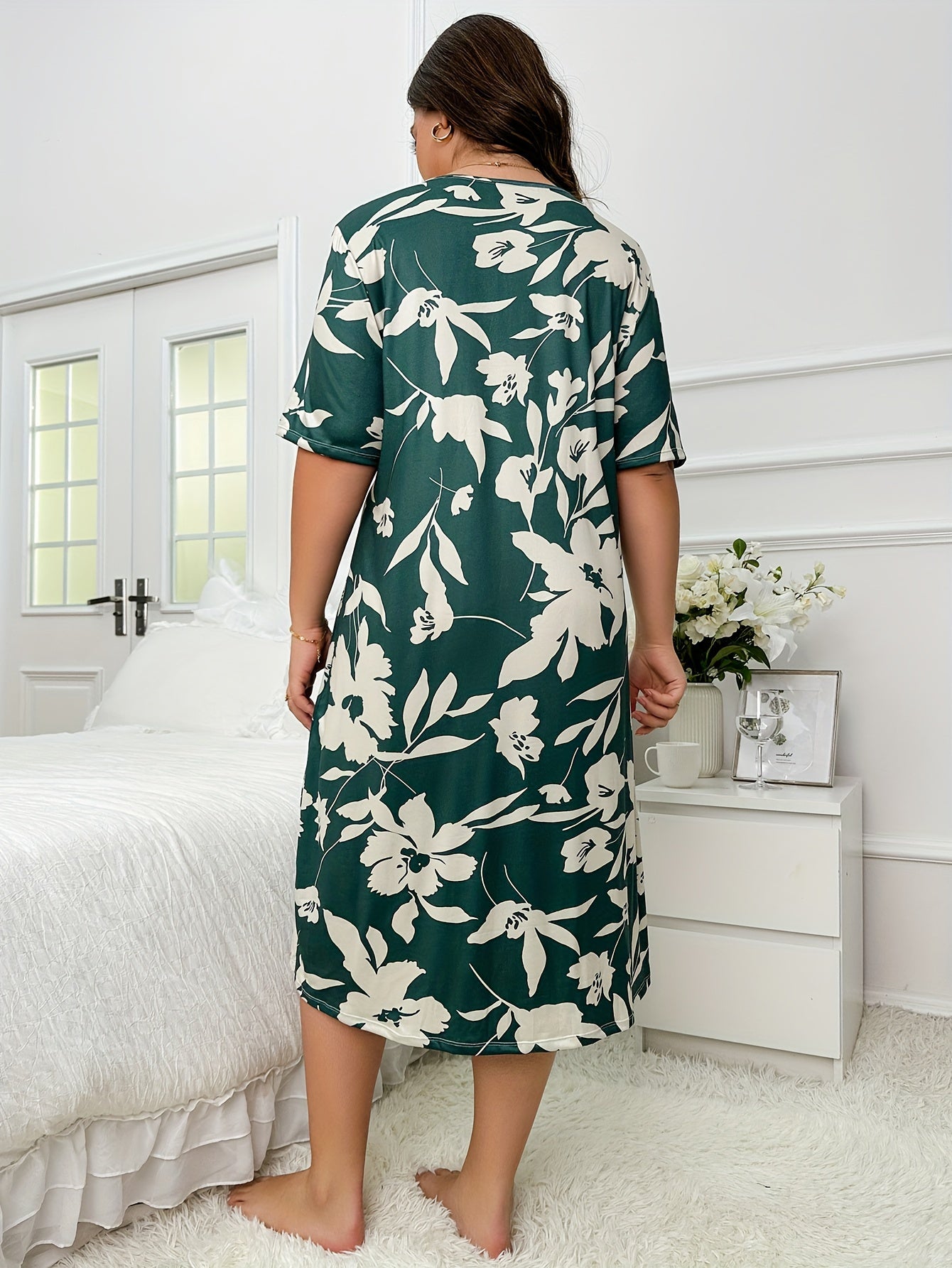 Floral Print Half Sleeve Nightdress