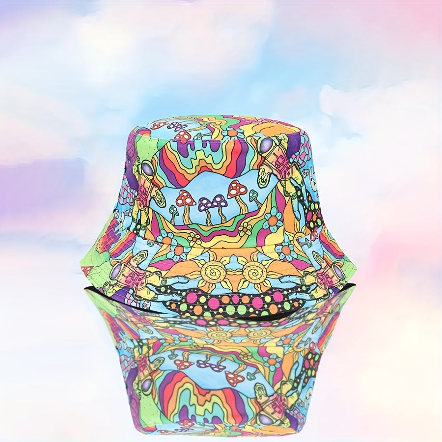 Y2K Reversible Mushroom Print Bucket Hat for Women Men