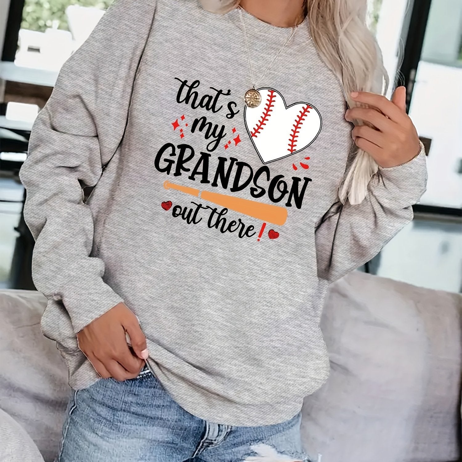 Baseball Graphic & Letter Print Sweatshirt Casual Loose Crew Neck Sweatshirt