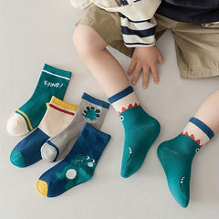 5 Pairs Boys Monster Socks Long Tube Sweat Absorbing Sports Socks