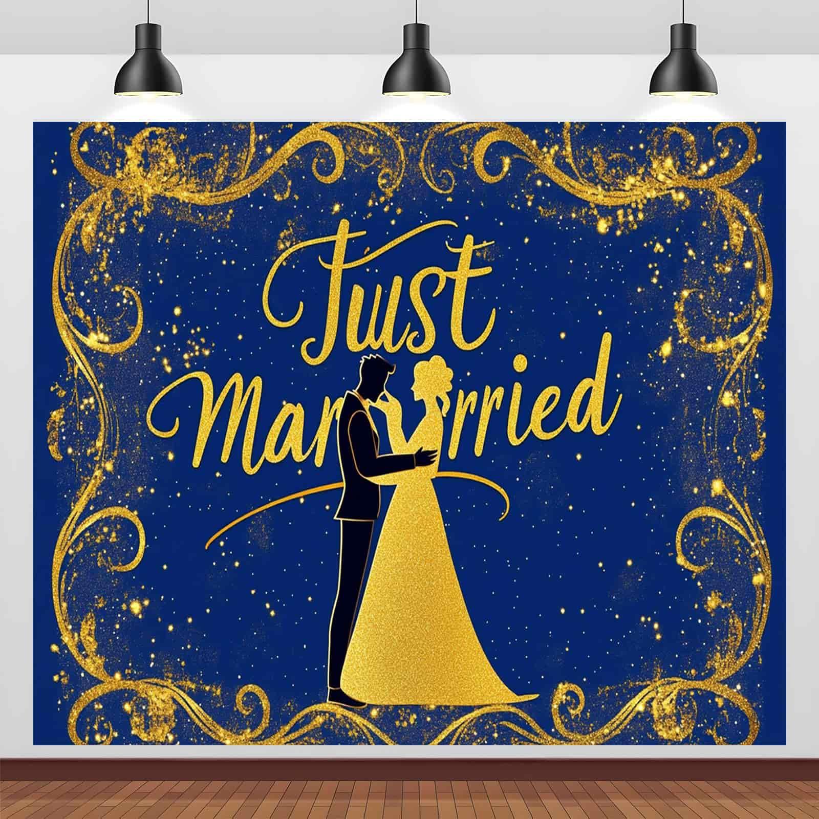Royal & Golden Wedding Backdrop with Just Married