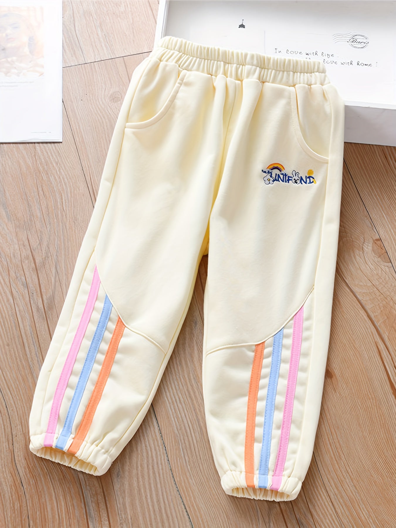 Girls' Embroidery Stripe Active Jogger Pants with Pockets