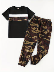 Boy's Camo T Shirt & Sport Shorts Set - Summer Kids Outfit