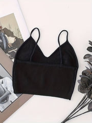 Ribbed Cami Top V Neck Spaghetti Strap Women's Lingerie