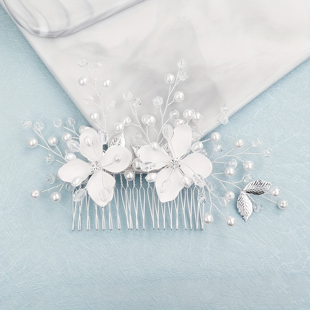 Flower Charm Hair Comb with Faux Pearl & Crystal - Wedding Headwear