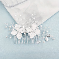 Flower Charm Hair Comb with Faux Pearl & Crystal - Wedding Headwear
