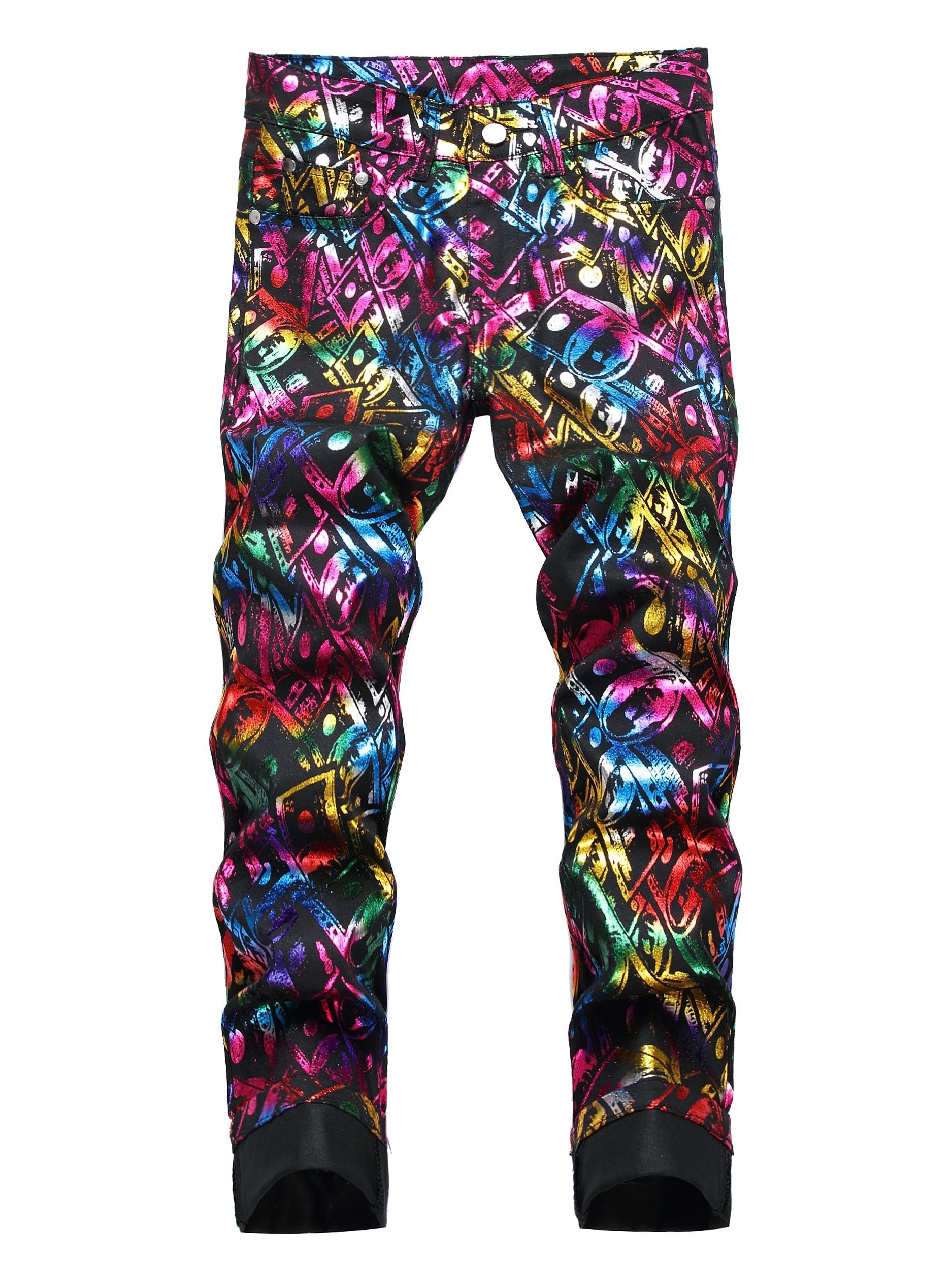 Boys Colorful Pattern Jeans Skinny Slim Fit Washed Denim Long Pants Kids