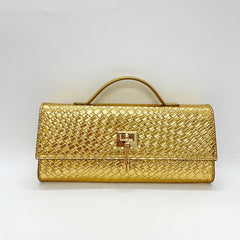 Women's Golden Embossed Handbag with Shoulder Strap