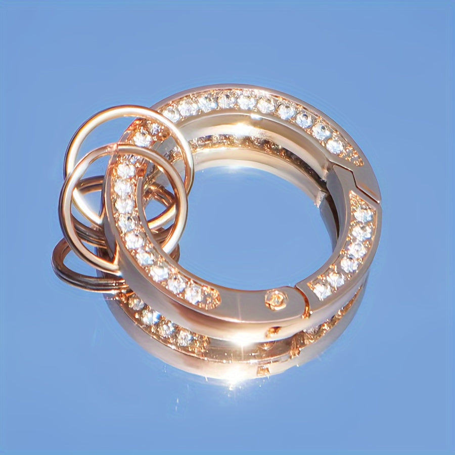 Glitter Rhinestone Keychain w/ D Ring 2 Key Rings Fingerprint Resistant Plating