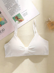 3pcs Girls Cami Bras Solid Threaded Bow Decor Comfortable Undershirt