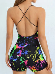 Ink Print Pajama Romper Criss Cross Back Pajamas