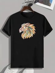 Art Style Lion Pattern Print Men's Comfy Sports T-shirt