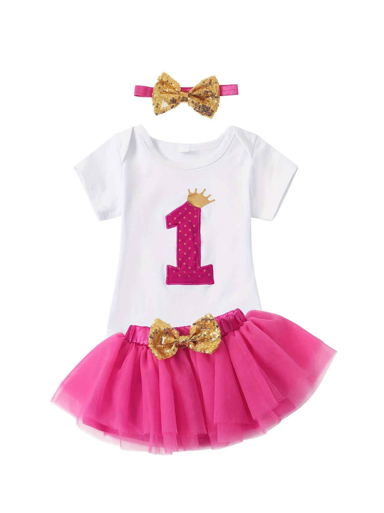 Sweet Party Baby Girls Gown Romper Lace Skirt Hairband 3pcs Set