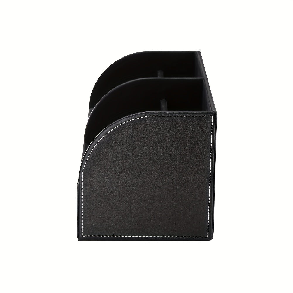 PU Half Leather Desktop Storage Pen Holder with Drawer