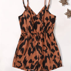 Leopard Print Cami Rompers Jumpsuits for Toddler Girls