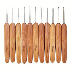 11pcs Bamboo Wood Handles Small Crochet Hooks for Fine Yarn & Lace Knitting