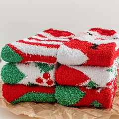 6 Pairs Christmas Fuzzy Socks Winter Warm Cartoon Socks Gift Stockings