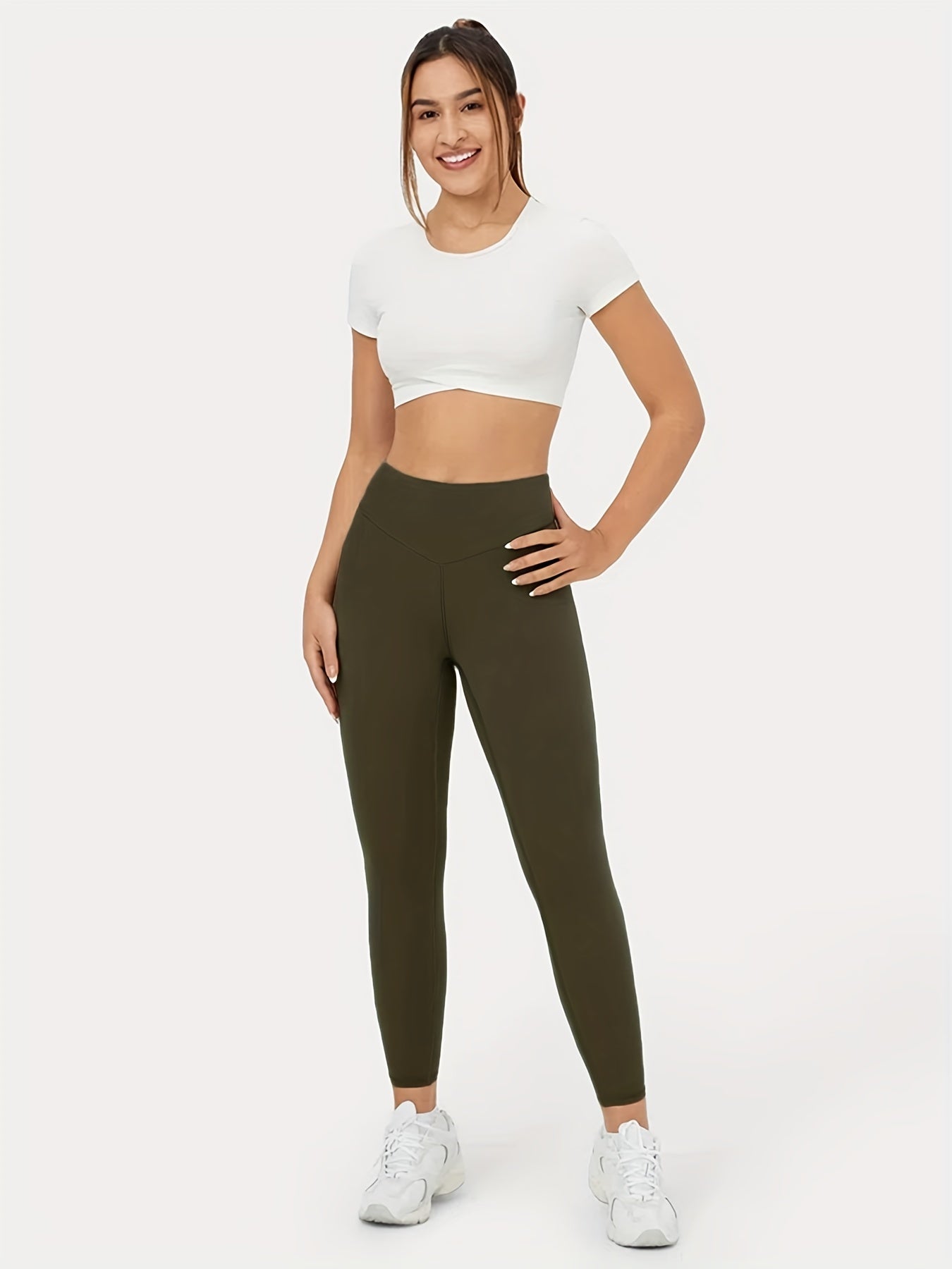Sports Leggings Women's Plus Solid Twist Cut Out Back High Waist
