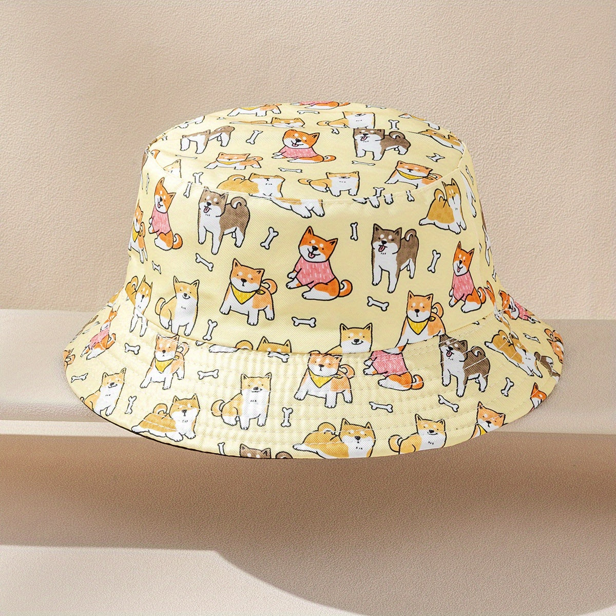Kids Puppy Pattern Bucket Hat, Double-Sided Basin Hat for Boys and Girls