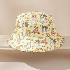 Kids Puppy Pattern Bucket Hat, Double-Sided Basin Hat for Boys and Girls