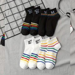 Rainbow Striped Crew Socks Women's Stockings