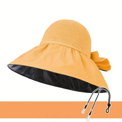 Pleated Brim Bow Bucket Hat Foldable Sun Hat