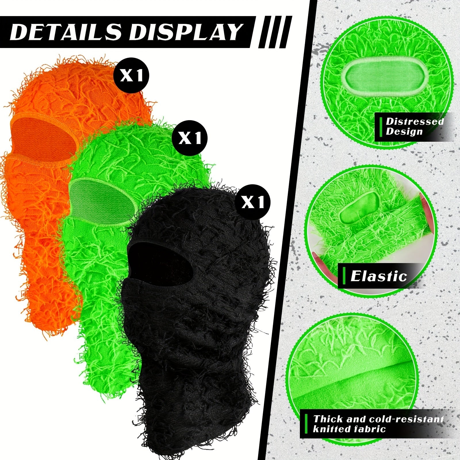 3pcs Solid Full Face Balaclava Hat Windproof Dustproof Knitted Mask