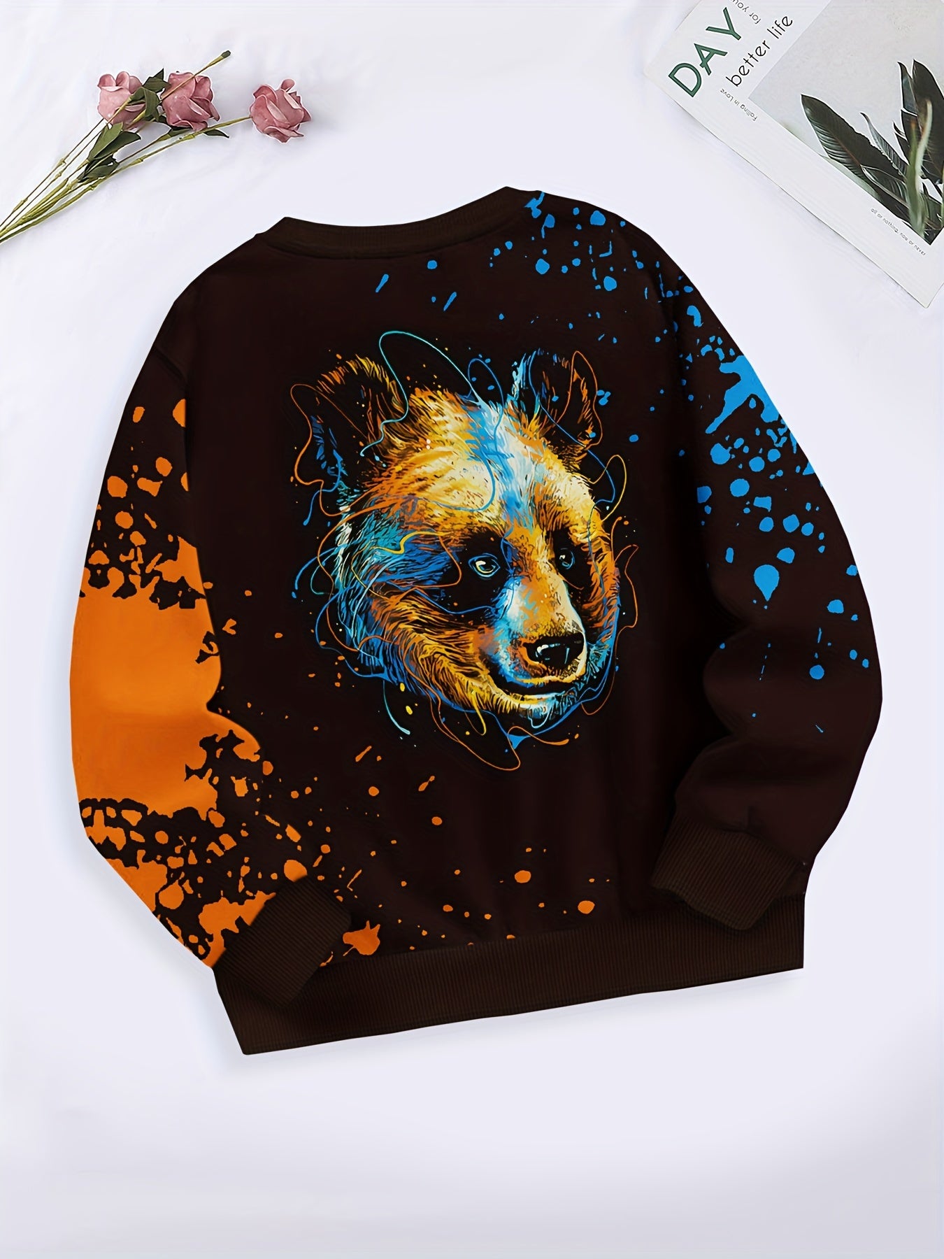Tie Dye Graphic Crew Neck Long Sleeve Sweatshirt Pullover For Kids