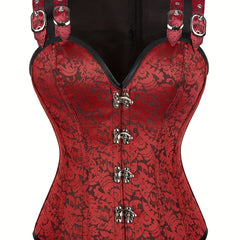 Jacquard Strapless Corset Bustier Retro Style Lace Up Body Shaper