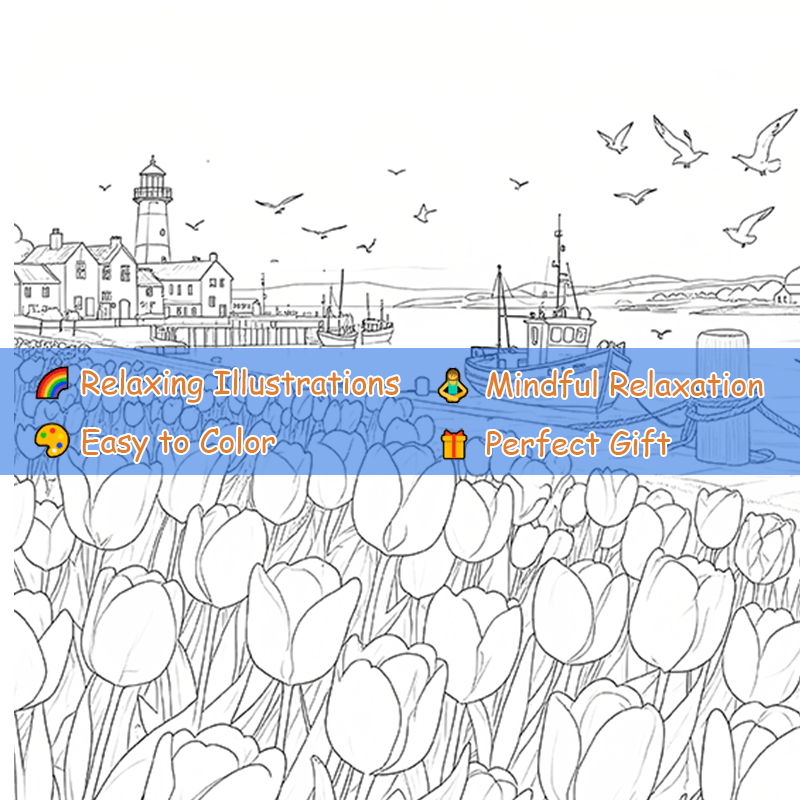 Deluxe Adult Coloring Book, 22 Pages, 20x20cm, Soothing Scenery, Birthday Gift