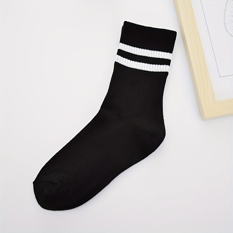 6-Pair Striped Crew Socks for Women Comfy & Breathable Sports Stockings