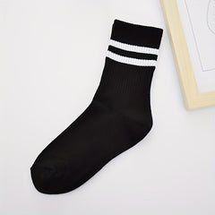 6-Pair Striped Crew Socks for Women Comfy & Breathable Sports Stockings