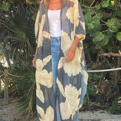 Floral Print Kaftan & Pants Set Sheer Cover Up 2 Piece