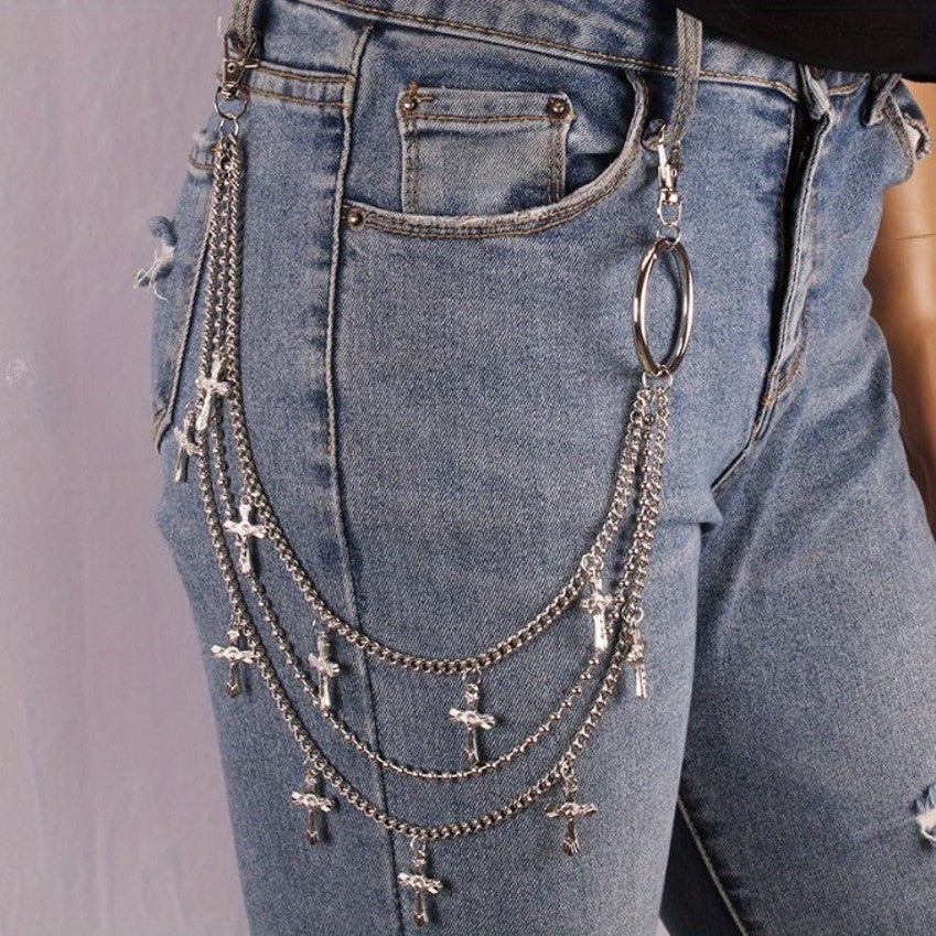 Alloy Geometric Pendant Chain Hip Hop Denim Waist Belt