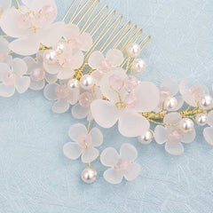 Flower & Faux Pearl Hair Comb Bridal Wedding Headwear