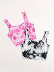 2pcs Tie Dye Tank Top Comfy Sports Top Women's Lingerie & Underwear