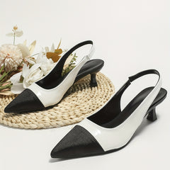 Colorblock Kitten Heel Satin Sandals Slingback