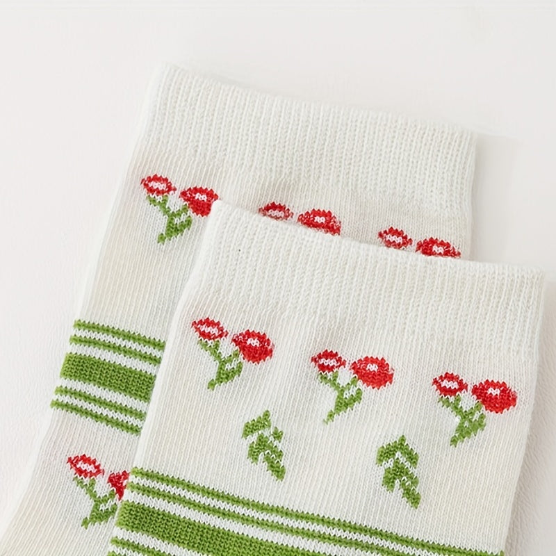 5 Pairs Floral Print Socks Mid Tube Women's Stockings
