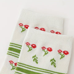 5 Pairs Floral Print Socks Mid Tube Women's Stockings
