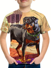 Cartoon Dog Graphic T shirt for Boys 3D Print Breathable Stretchy Tee for Summer