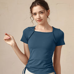 Drawstring Tie Side Yoga Top Short Sleejsonves Slim Fit