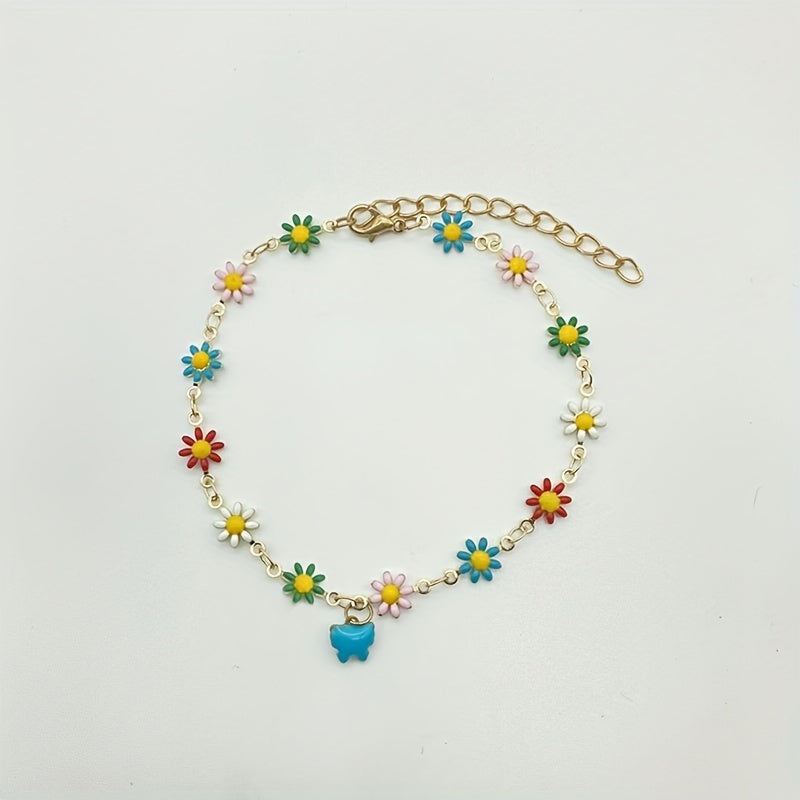 Vintage Daisy Butterfly Pendant Anklet Gift for Girls