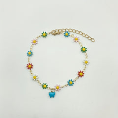 Vintage Daisy Butterfly Pendant Anklet Gift for Girls