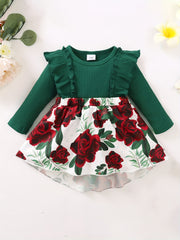 Baby Girls Ruched Long Sleeve Bodysuit Floral Skirt