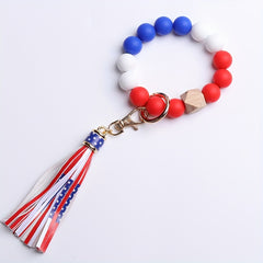 Silicone Bracelet Keychain with American Flag Tassel